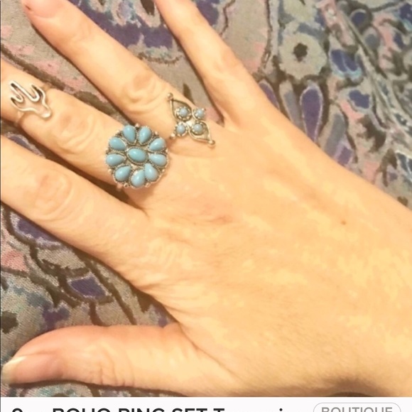 9pc BOHO RING SET Turquoise SILVER arrow southwest - Picture 7 of 7